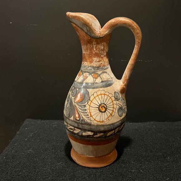 Vintage Tonala Jalisco Mexican Pottery Hand-Painted Pitcher Jug